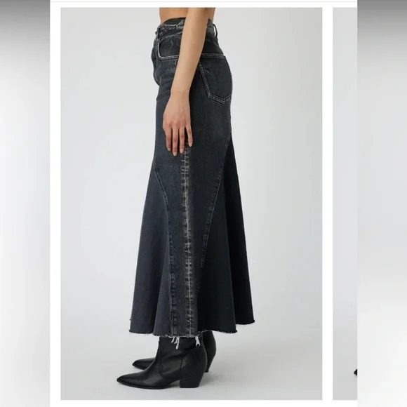 Moussy Vintage Vicksburg 100% Cotton Black Denim Frayed Hem Maxi Skirt NWT Sz 23 - Picture 4 of 13